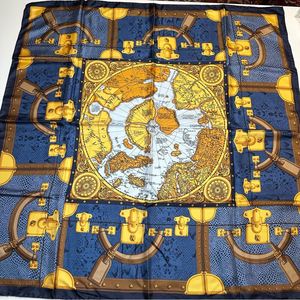 Larioseta Como Silk Scarf VINTAGE– World Map & Travel Trunks, Made in Italy